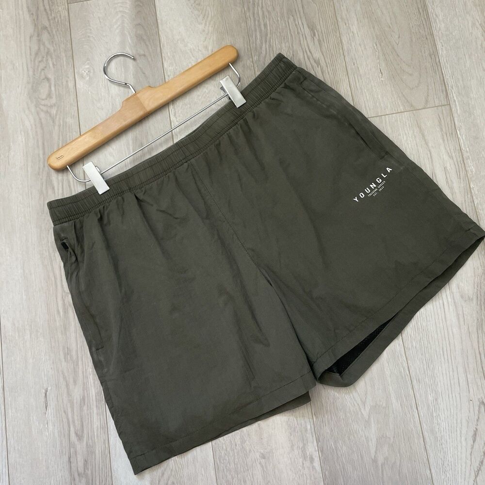 YoungLA Workout Shorts NWT training series washed 4.5" mens Green xlarge workout